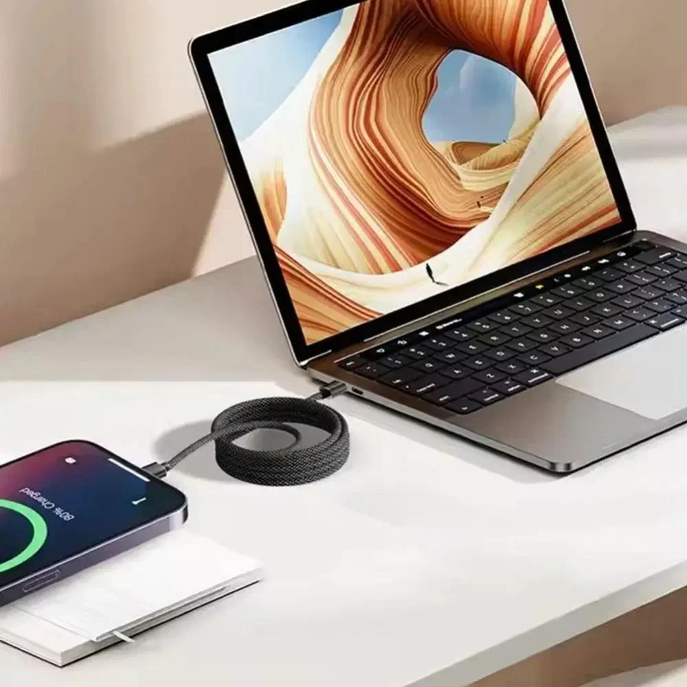 66W Type C To Type C Cable Fast Charging USB C Data Cable Magnetic Suction Anti Winding Wire For iPhone 16 Xiaomi Samsung Huawei