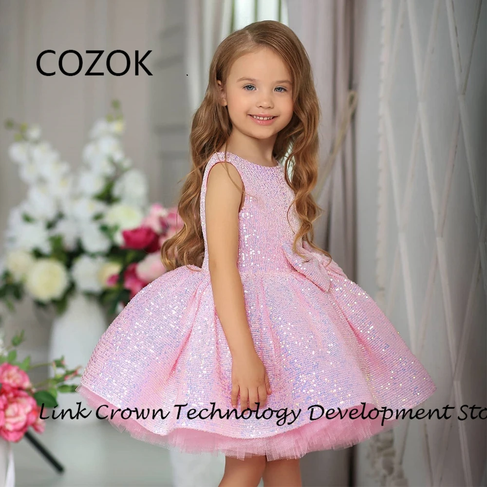 

COZOK Scoop Flower Girls Dresses with Sequined Sleeveless 2024 Summer Christmas Dresses for Princess A Line فستان عيد الميلاد