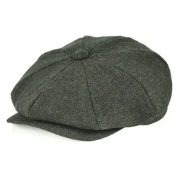 Men Women Beret Cap Vintage Wool Tweed Navy Blue Herringbone Newsboy Cap 8Panel Style Flat Hats