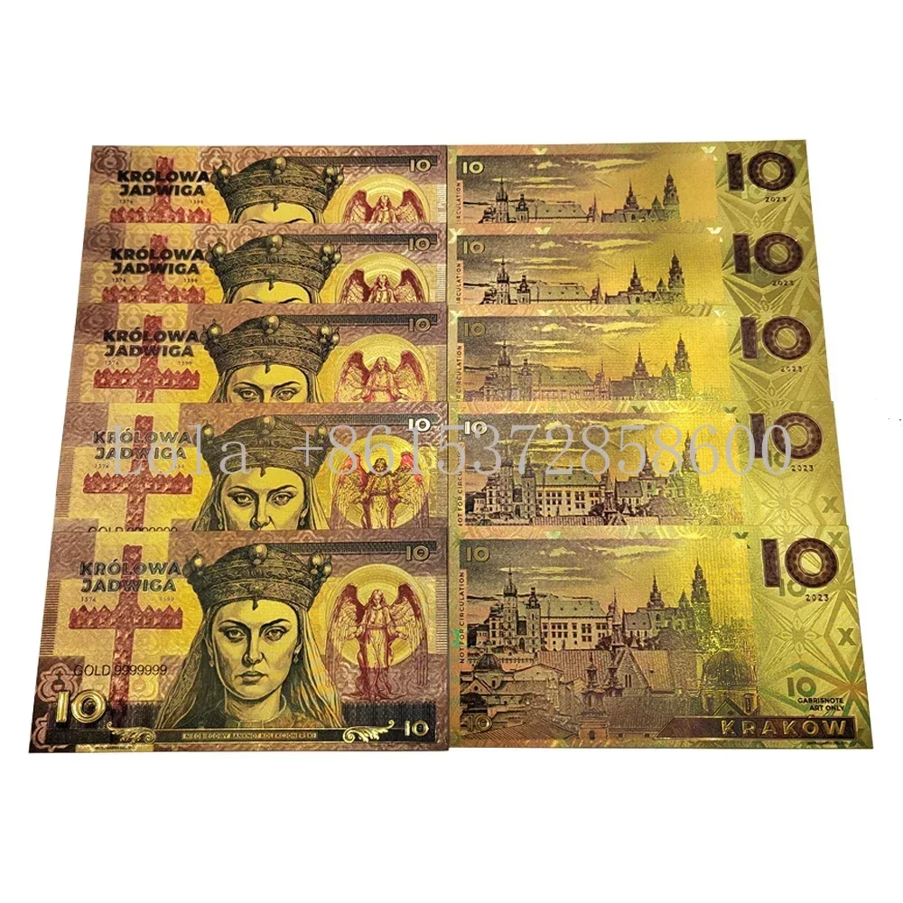 Polska KROLOWA New Style Plastic Gold Foil Banknotes Set Souvenir Golden Money Colorful Commemorative Collection Movie Money