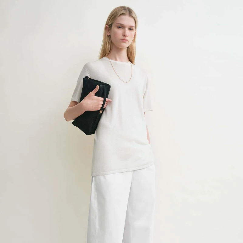 

Nordic mat Sle Soft Lenzing Camere Blend Knitted round Ne T-irt Top High-End Feeling Simple Design Summer Faion