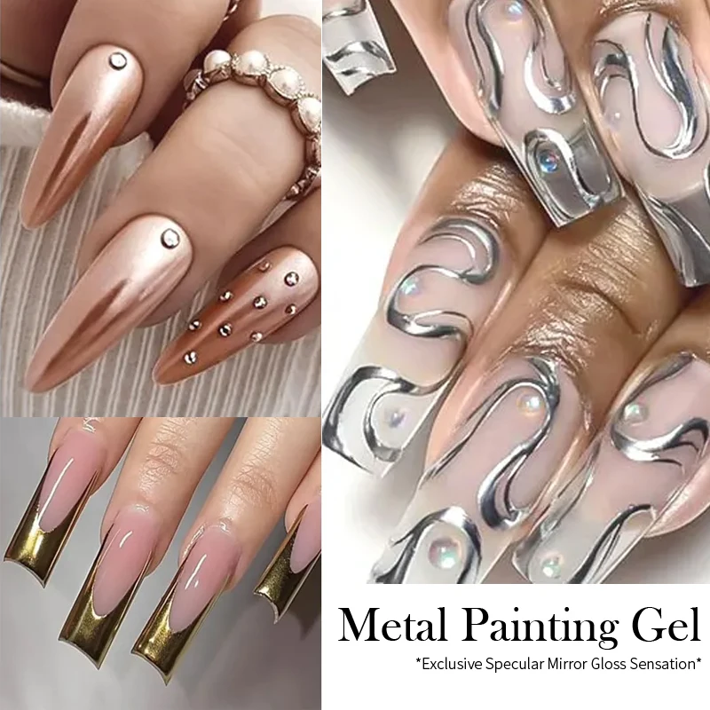 BORN PRETTY Metallic Painting Gel Chrome Gold Silver Mirror Effect Nail Polish Super Bright Drawing Line French Nail Art Varnish