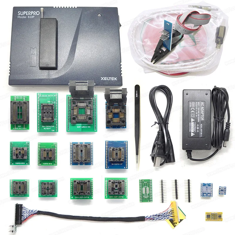 610P Universal Programmer XELTEK + 16 Adapter With  EDID Cable SOP8 Clip Auto Diagnostic Tools SuperPro USB Programmer