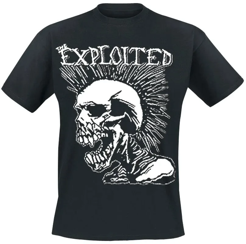 The Exploited Mohawk Skull & Total Chaos Double-Sided Print Black Cotton T-shirt Men Punk Unisex Tee