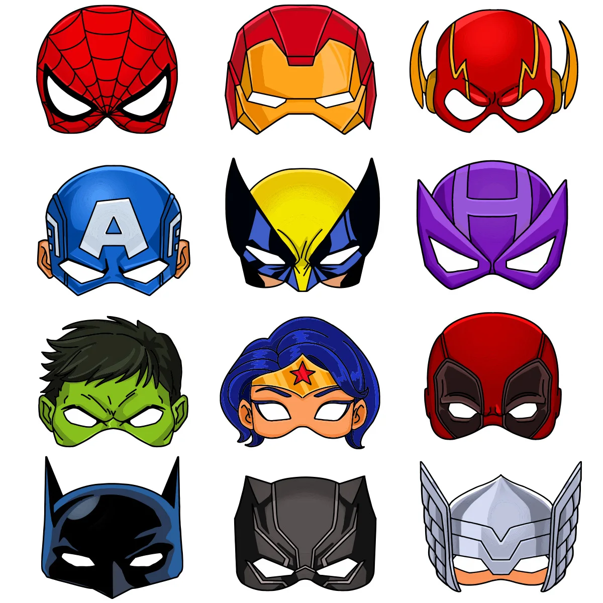 12Pcs/set Marvel spiderman  Birthday Party Masks Toy Kids Costume Iron Man batman Masks  Figure Mask Kids Cosplay Party gifts