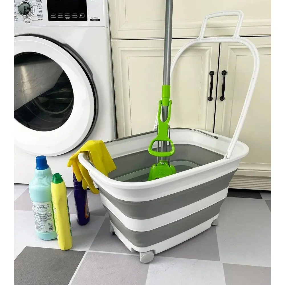 سلة غسيل بلاستيكية قابلة للطي سعة 35 لترًا بمقبض وعجلات - تخزين قابل للطي للغسيل