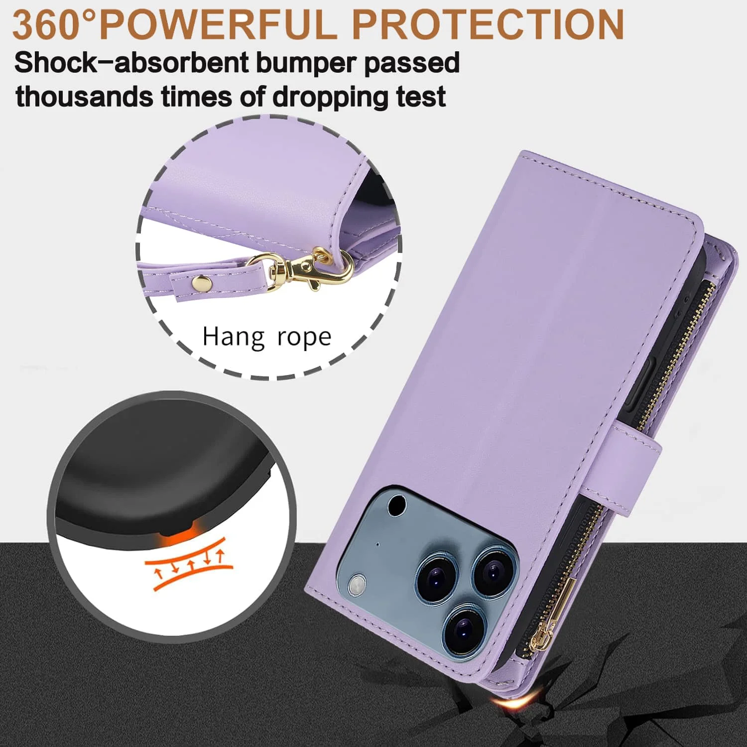 حافظة محفظة لهاتف آيفون 17 برو ماكس اير، حافظة محفظة بسحاب قابلة للتعديل مع مسند، حافظة فليب فوليو #4