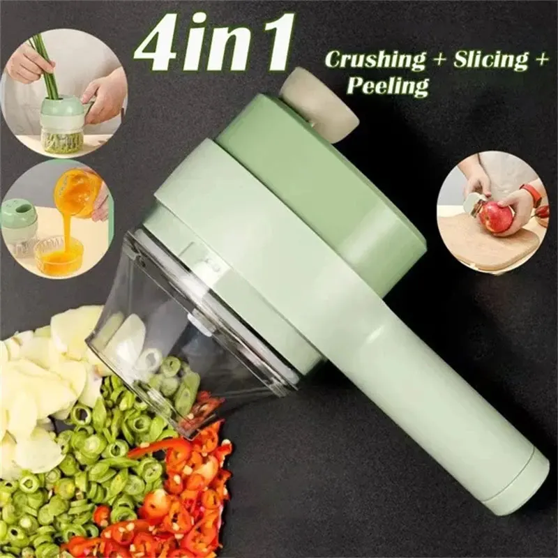 Electric Vegetable Slicer 4 in 1 Handheld USB Rechargeable Portable Food Processor Garlic Chili Onion Celery Ginger Meat Chopper