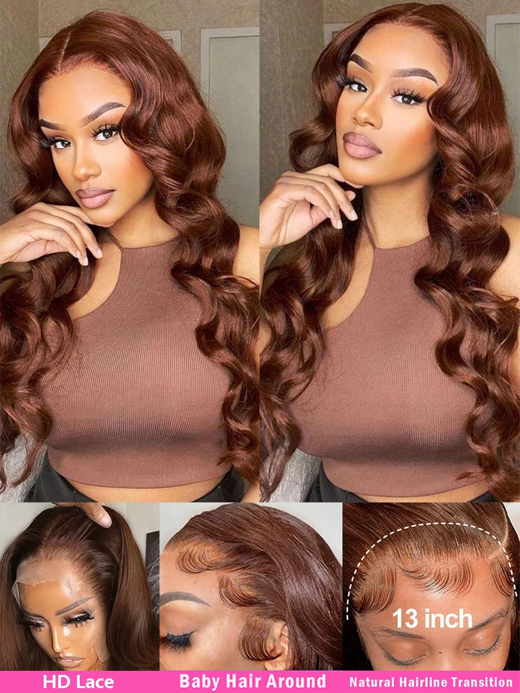 Brown Body Wave Human Hair Wigs PrePlucked 13x4 Lace Frontal Wig Transparent Lace Brazilian 4x4 Closure Wig On Sale Clearance