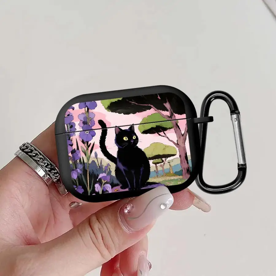 Earphone Cases Cover With Hook Case For Airpods 1 Pro2 3 Pro3 2 4 Pro Garden Black Cat Movement