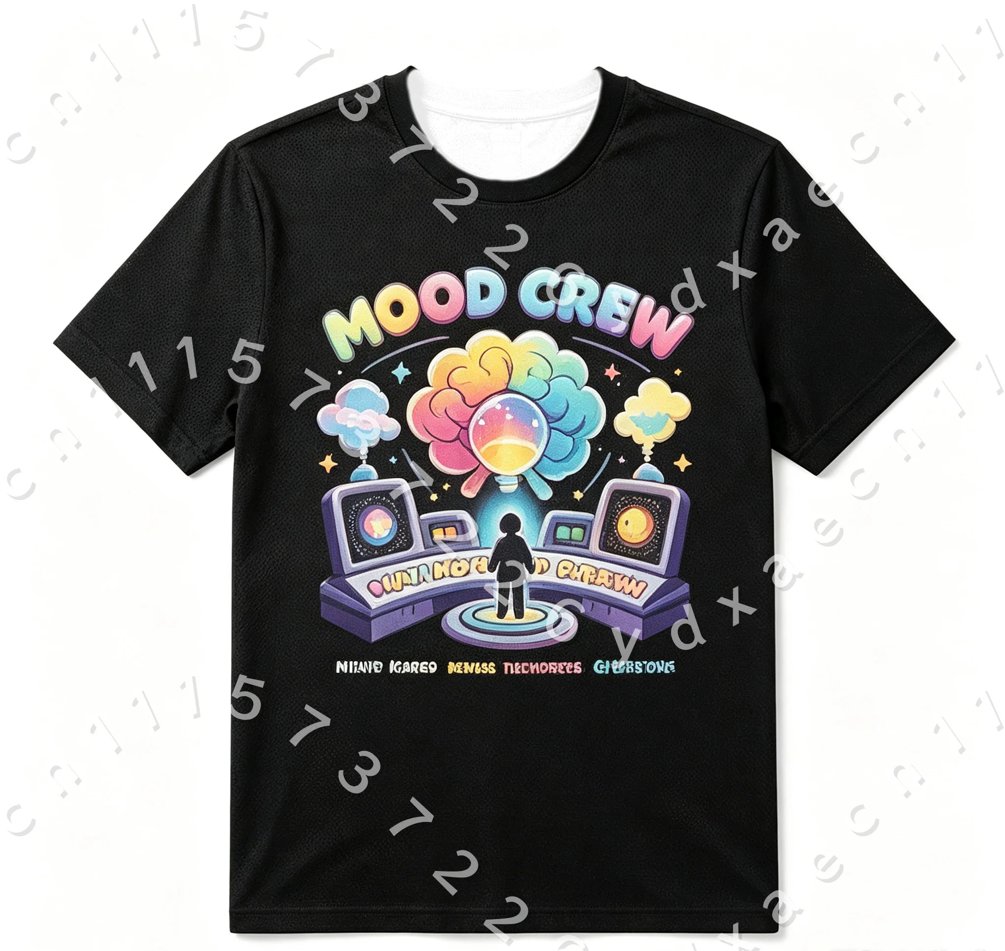 Rainbow Train Emotion Expression Printed Tee Vintage Cute Cartoon Brain Mood Design  Polyester Oversized T-shirt Family Matching