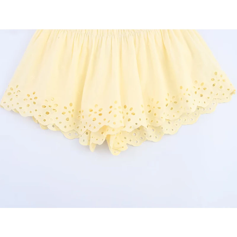 YENKYE New 2025 탄성 높은 허리 수 놓은 반바지 여성 노란색 휴일 캐주얼 여름 pantalones cortos