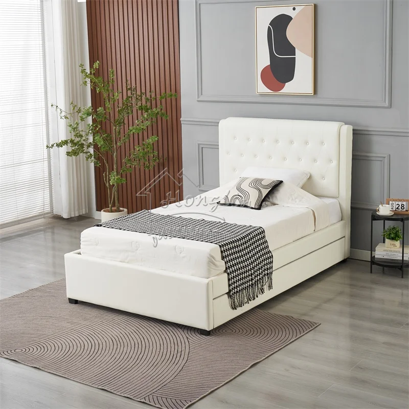 European Honglin Design Tufted Push-Pull Type Small Fabric Soft Bed With Storage