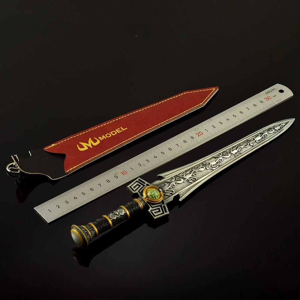 Figura de juego de 30cm, modelo de artesanía de Metal periférico con cubierta de cuero, adornos de decoración de escritorio, regalos de cumpleaños, espada de juguete