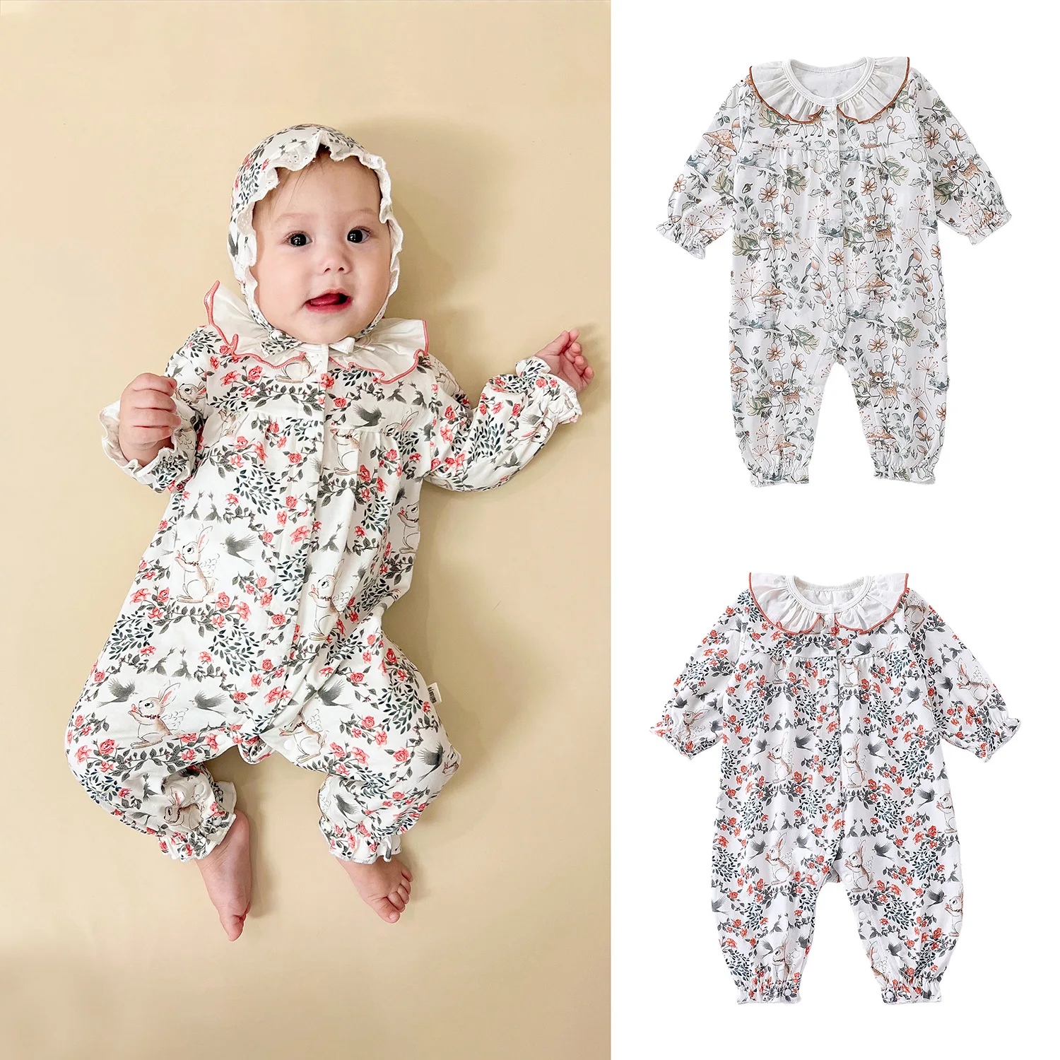 

Baby Clothing onesie spring and autumn cotton lantern sleeve ha clothes baby girl long-sleeved climbing outing One-Pieces Romper