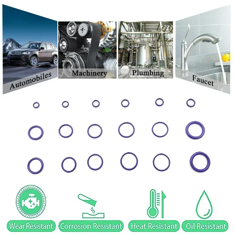 

Комплект фиолетовых уплотнительных колец 270 шт. NBR нитриловая резина CS 1,78 мм ~ 3,53 мм наружный диаметр 5,29 мм ~ 17,17 мм маслостойкие износостойкие уплотнения для промышленного применения