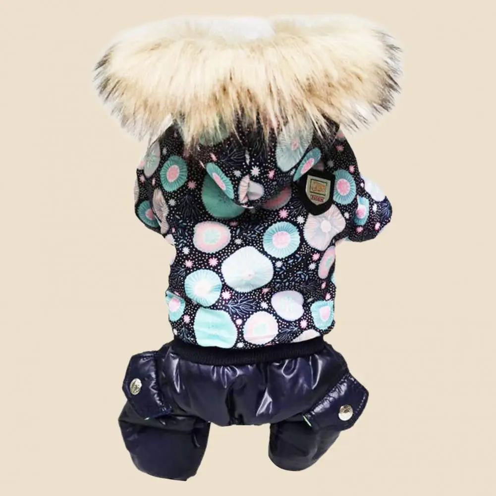 Pet Jumpsuit Washable Puppy Winter Warm Thickened Jumpsuit Pet Supplies Cartoon Pattern Polyester Pet Hoodie for Autumn