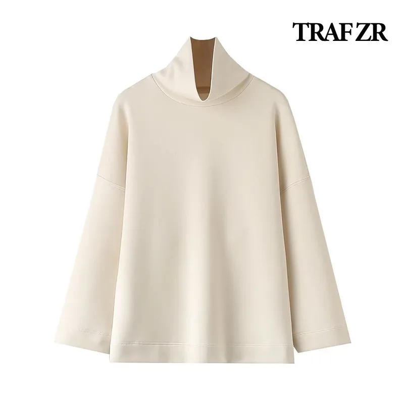 TRAF ZR High Street Women Sweatshirts 2024 Turtleneck Long Sleeve Y2k Pullovers Women New in Outerwear Streetwear Y2k Kpop Tops