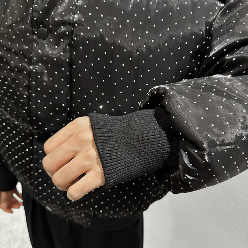 Korean Style Solid Color Sparkling Diamond Bread Men Winter Jacket Parka Men Polka Dot  Jacket Men Jaqueta Masculina Inverno