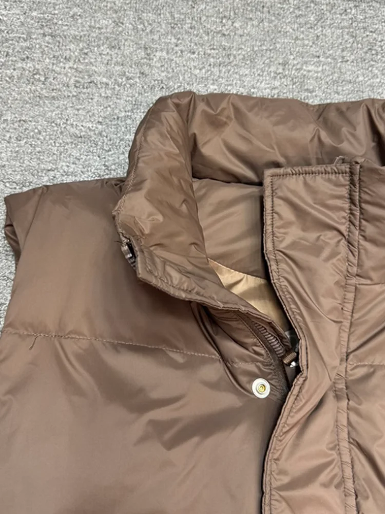 Winter Mens Stand Collar Sleeveless White Duck Down Jacket Casual Streetwear Vest Coat Side Lace Up Waistcoat Windproof Outwear