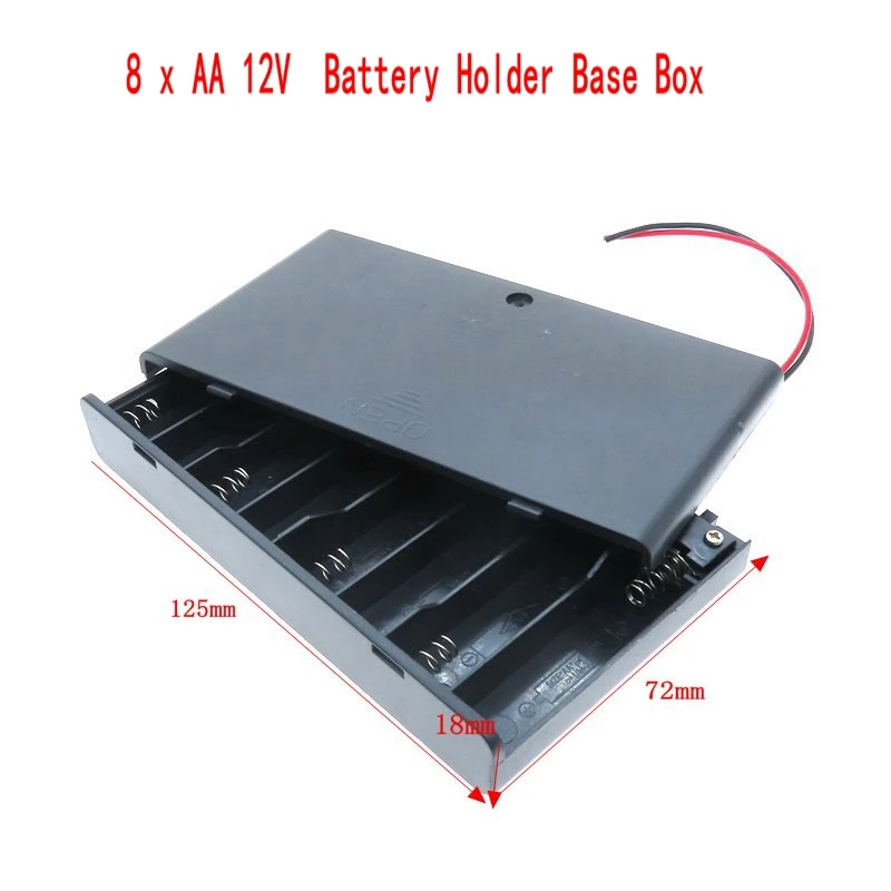 1 Pack 8 x AA 12V Battery Thicken Holder Base Box Wired Case with ON/OFF Switch and Cover for Wall Clocks Ham Radio Kids Toys
