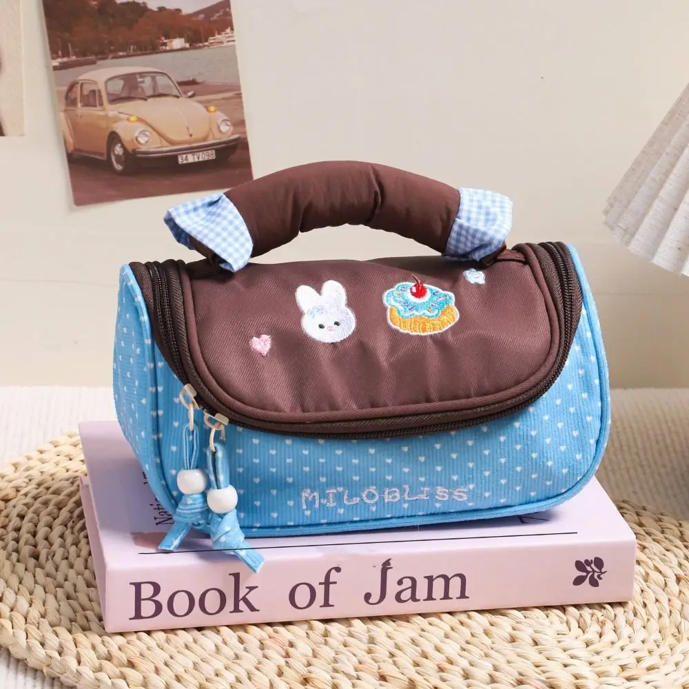 سعة كبيرة حقيبة ماكياج محمولة لون الحلوى الجمالية كولوربلوك حقيبة مستحضرات التجميل منظم قرطاسية متعدد الوظائف