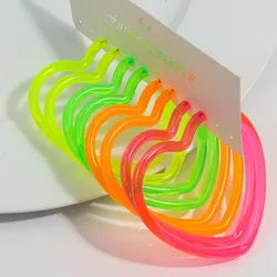 4pair/set Acrylic Love Heart Huggies Earrings for Women Hot Sale Neon Colorful Peach Statement Earring Hoops Fashion Jewelry Set
