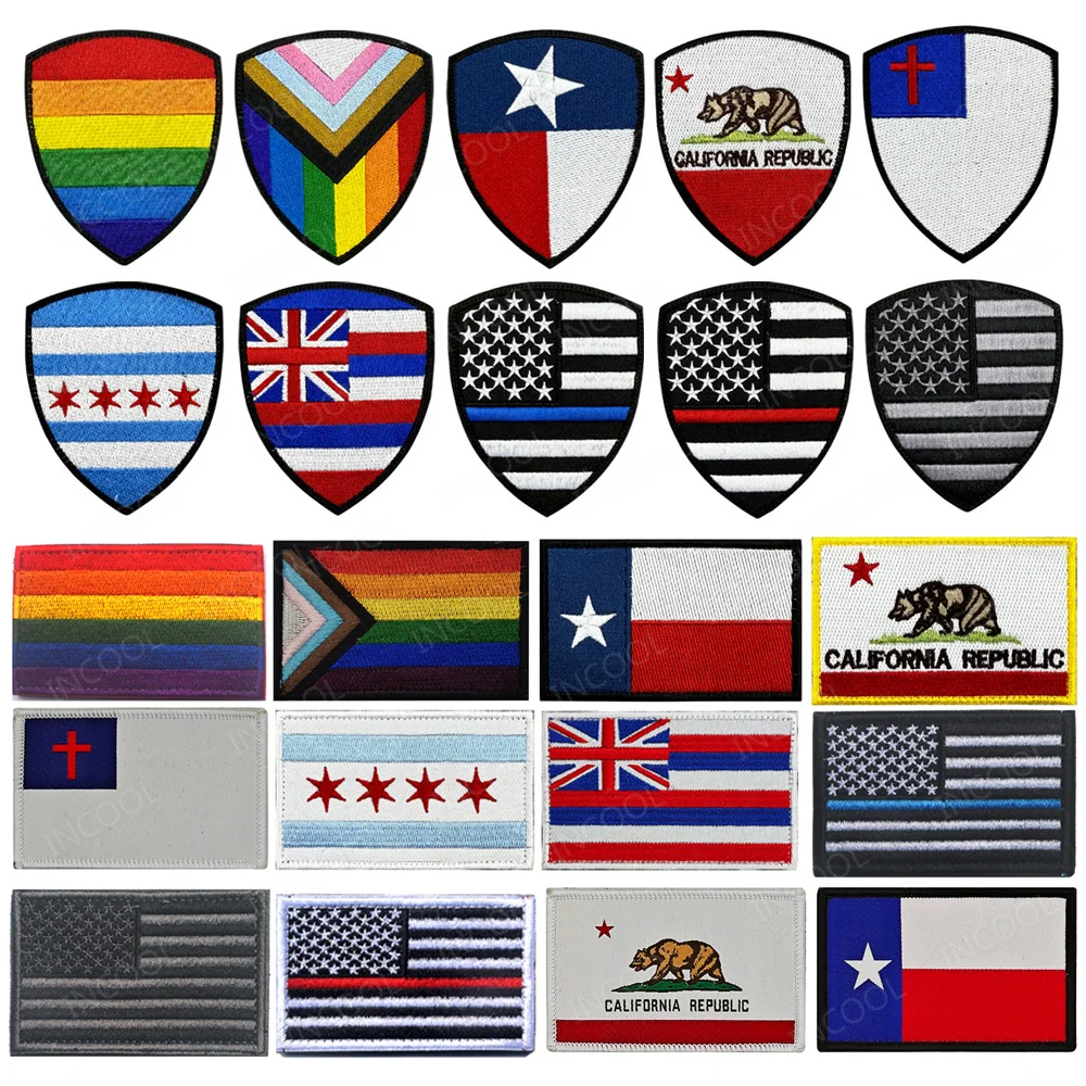 Embroidered Patches United States Flag Thin Blue Red Line Patch US USA California Texas Hawaii Appliques Jesus Christian Badges
