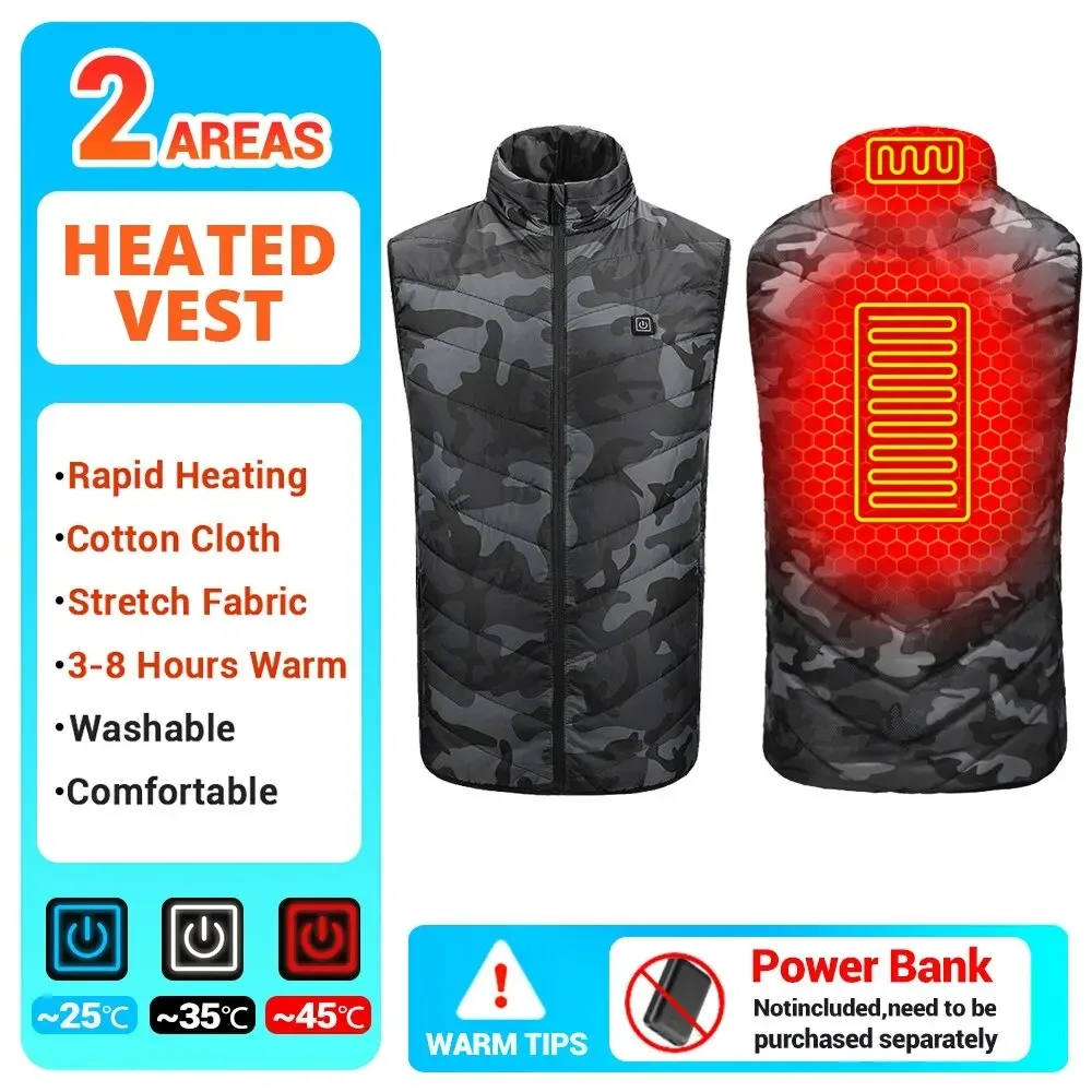 Men USB Infrared 2 Heating Areas Vest Jacket Winter Electric Heated Vest Thermal Clothing Hunting Vest Hiking Oversized 6XL