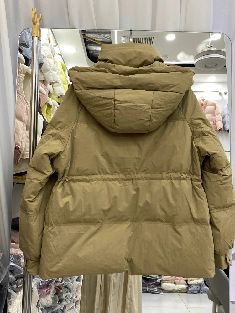 Hooded Down Jacket For Women Autumn Winter 2025 New Fashion Long Sleeve Loose Coats Casual Thicken Warm Solid Parkas Outwear