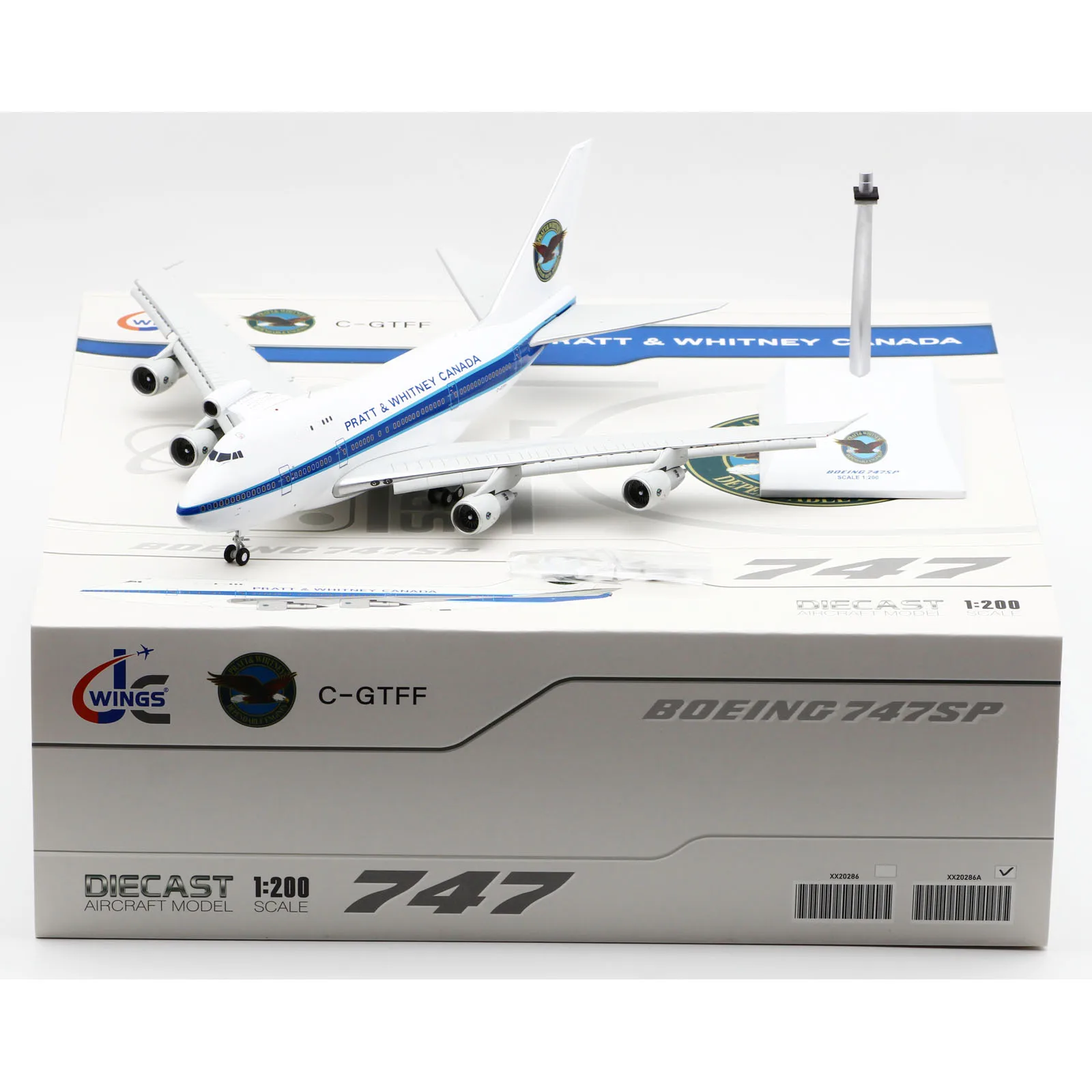 

XX20286A Alloy Collectible Plane Gift JC Wings 1:200 Pratt& Whitney Canada Boeing B747SP Diecast Aircraft Model C-GTFF Flap Down