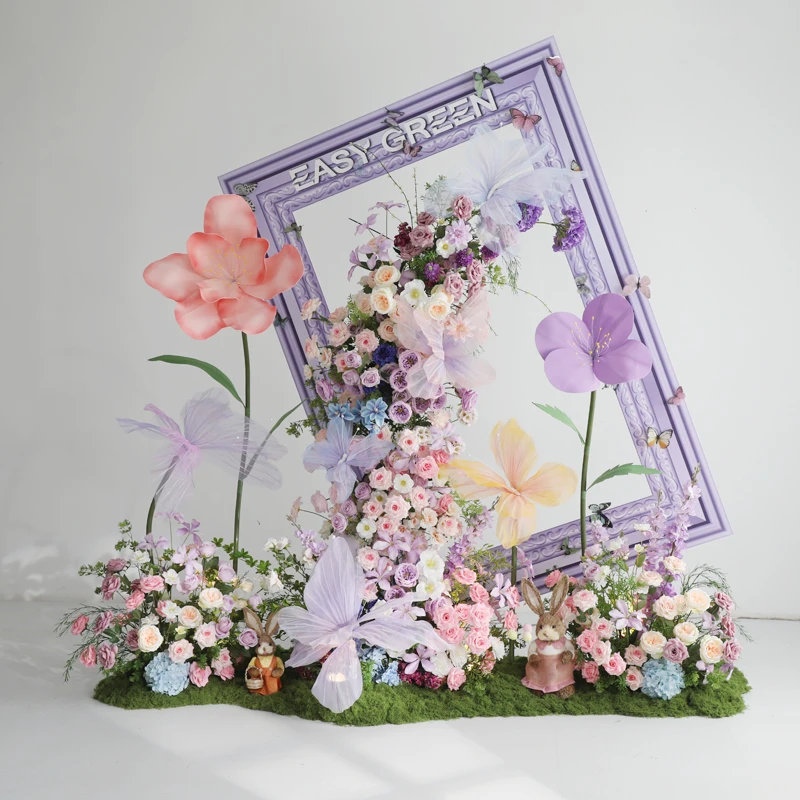 Garden Butterfly Simulation Flower Wedding Decoration Horn Floral Arch Window Delivery Ceremony Area Scene Arrangement
