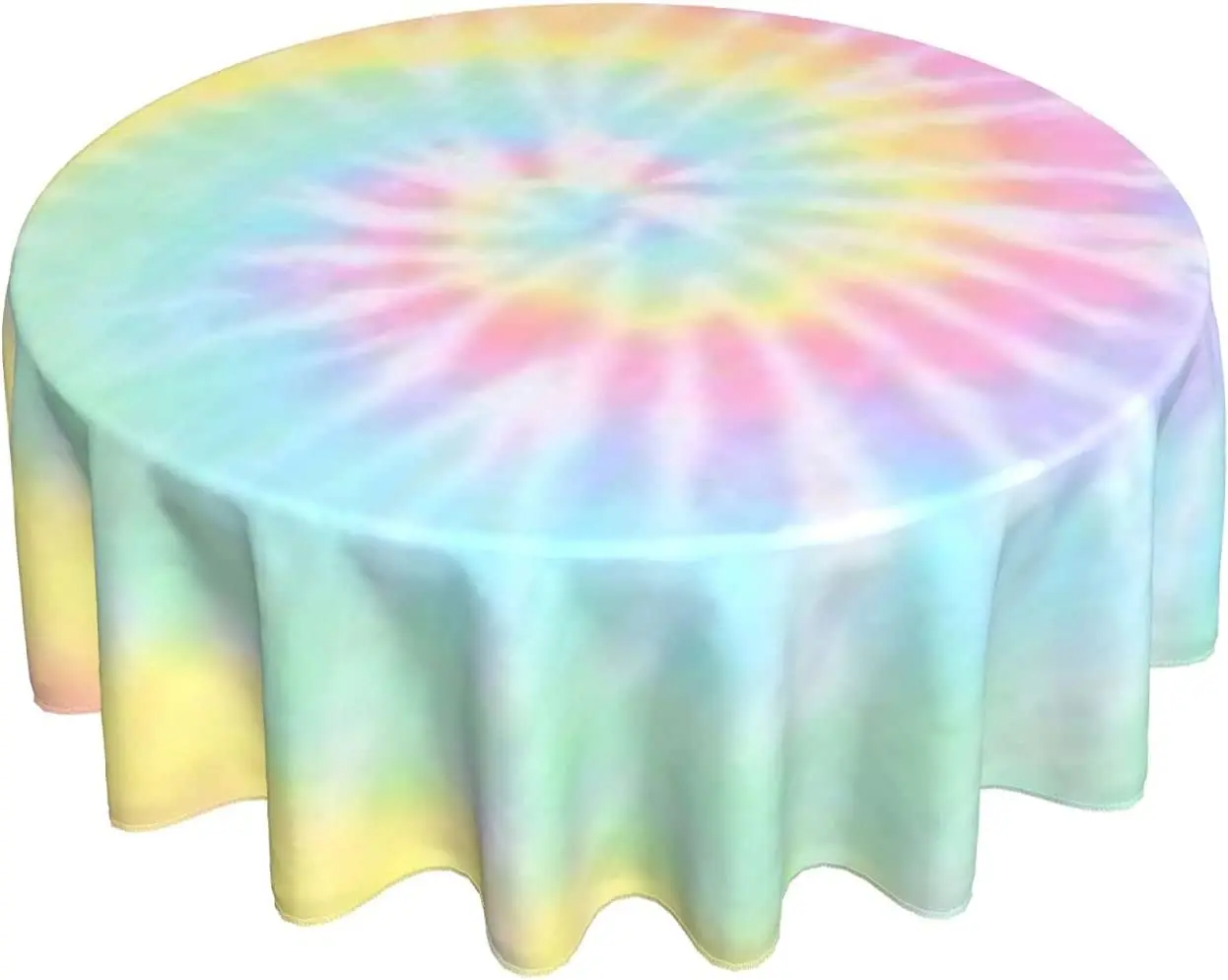 Pastel Tie Dye Round Tablecloth Waterproof Stain Resistant Table Cloth Washable Table Cover for Kitchen Dining Outdoor 60 Inch