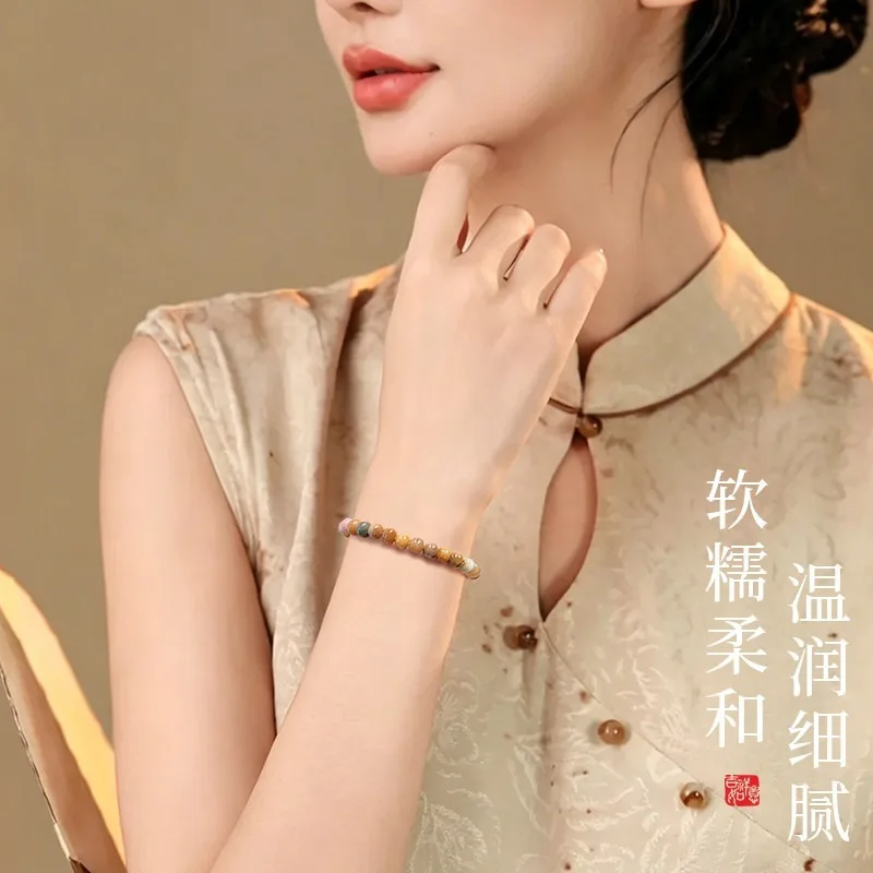 Natural Carved Dragon Ridge White Jade Bodhi Bracelet Gourd Prayer Beads for Women Gifts