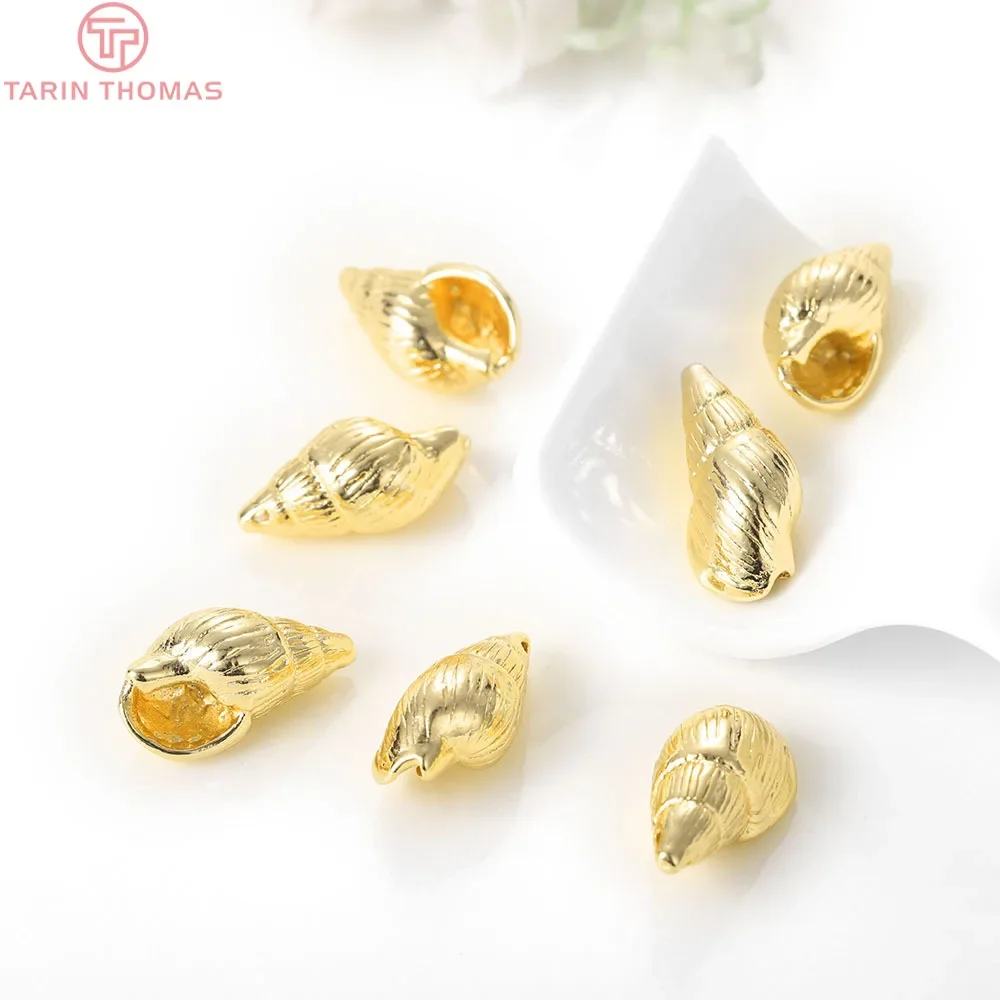 (186)6PCS 10x18MM Hole 1MM 24K Gold Color Plated Brass Conch Charms Pendants High Quality Diy Jewelry Accessories