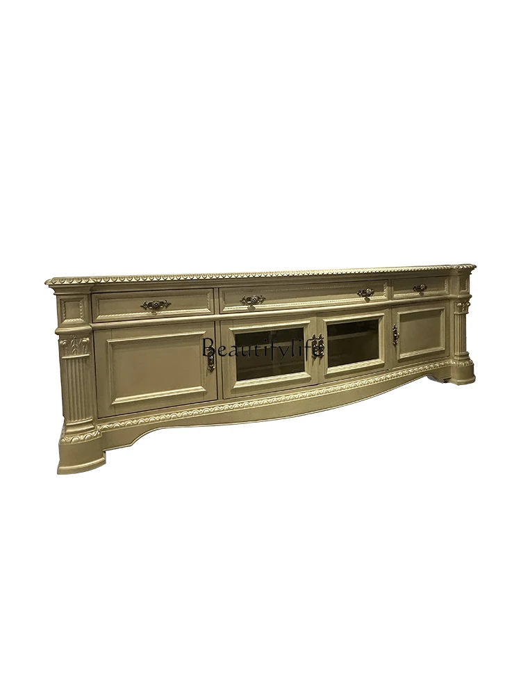 

French TV Cabinet Unit Luxury All Solid Wood Carved Living Room Large and Small Apartment Type Furniture