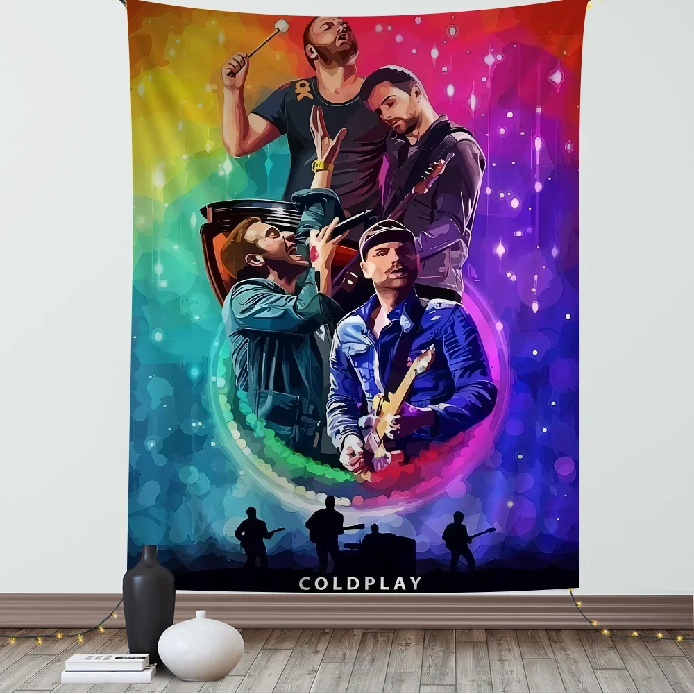 Rock Coldplay Band Cartoon Tapestry for Living Room Home Dorm Decor INS Home Decor