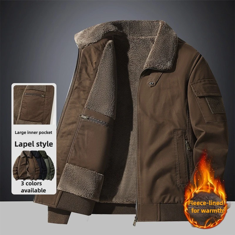 

New Men's Fleece Jacket Tooling Large Size Cold-proof Cotton-padded Jacket Men's Lamb Wool Thermal Top Winter Cotton-padded Coat