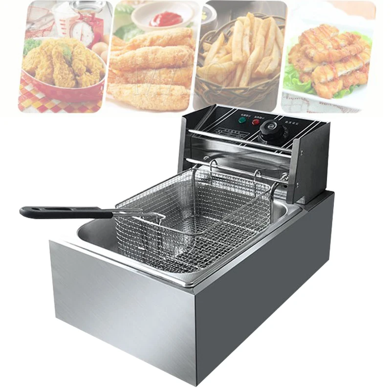 6L Fritadeira Elétrica 220V 2500W Multifunções Mecanicamente Operado Fritadeira De Aço Inoxidável Frango Frias Cozinha Fritadeira