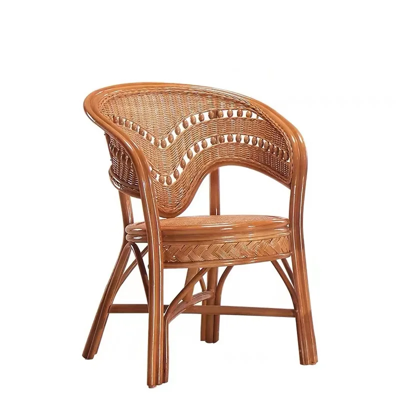 كرسي الروطان مسند ظهر واحد كرسي من الخيزران لغرفة المعيشة من الخيزران المنسوج طاولة قهوة من الخيزران الطبيعي مشاهير الإنترنت #1