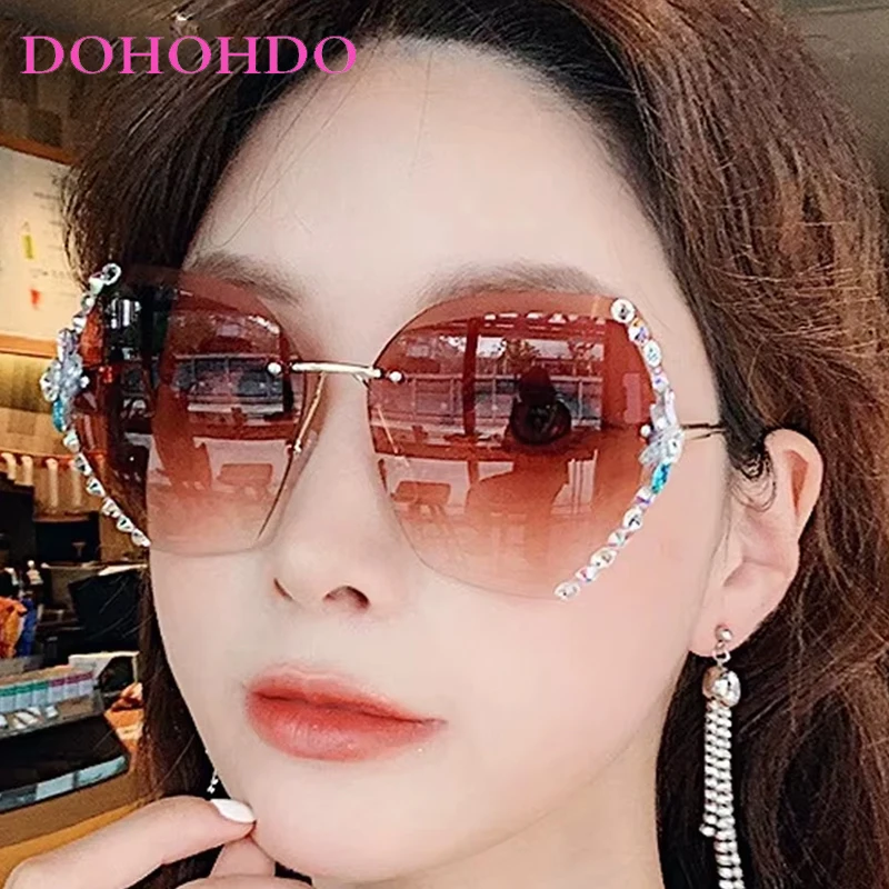 

Luxury Brand Design Vintage Rimless Rhinestone Sunglasses Women Men Fashion Sun Glasses Shades For Female UV400 Lentes De Sol