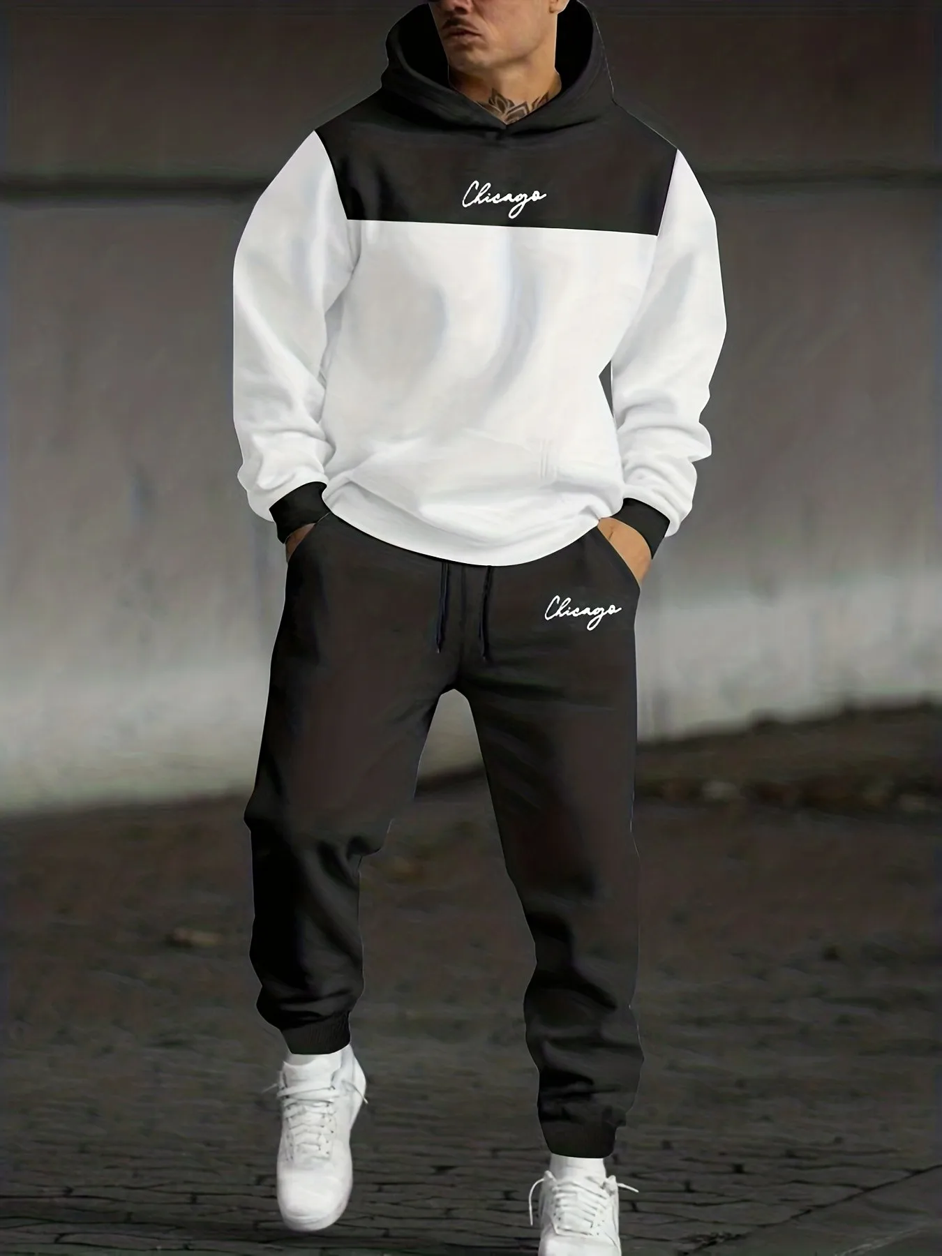 Ensemble sweat-shirt à capuche et pantalon pour homme automne/hiver 2026 - Décontracté et tendance, polyvalent, imprimé motif lettres 3D