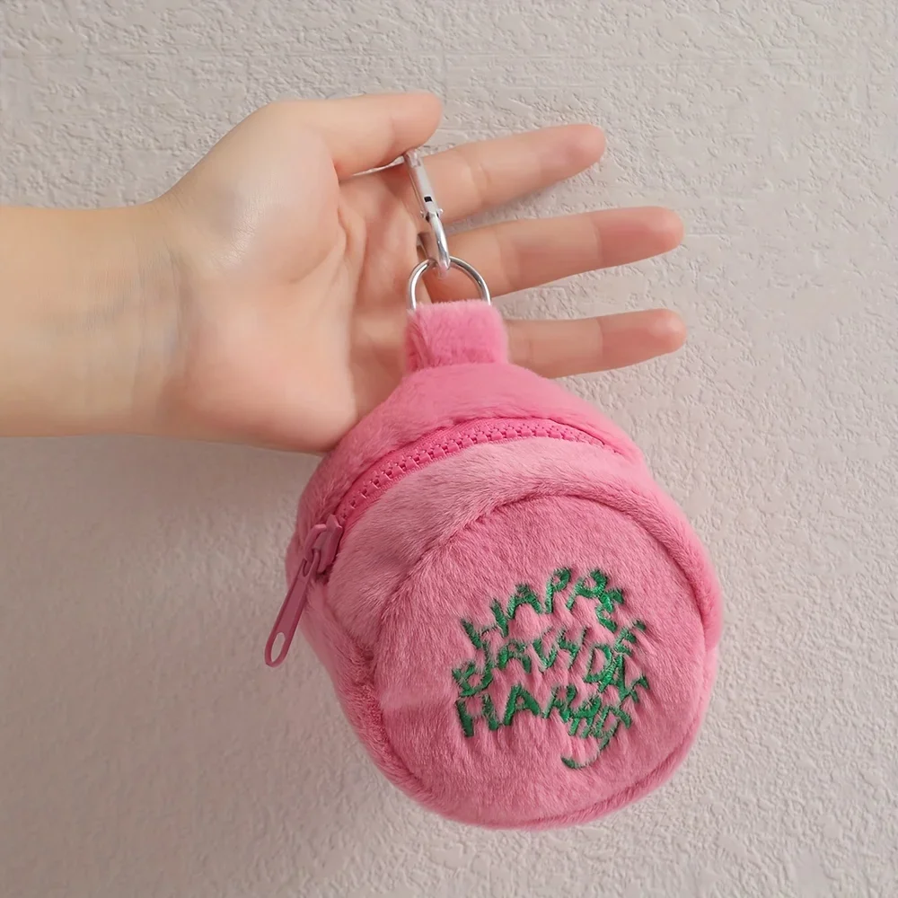 1pc Cute Plush Cosmetic Bag Portable Letter Embroidered Coin Purse Hanging Bag Perfect Lipstick Envelope ID Bag For Traveling image 3
