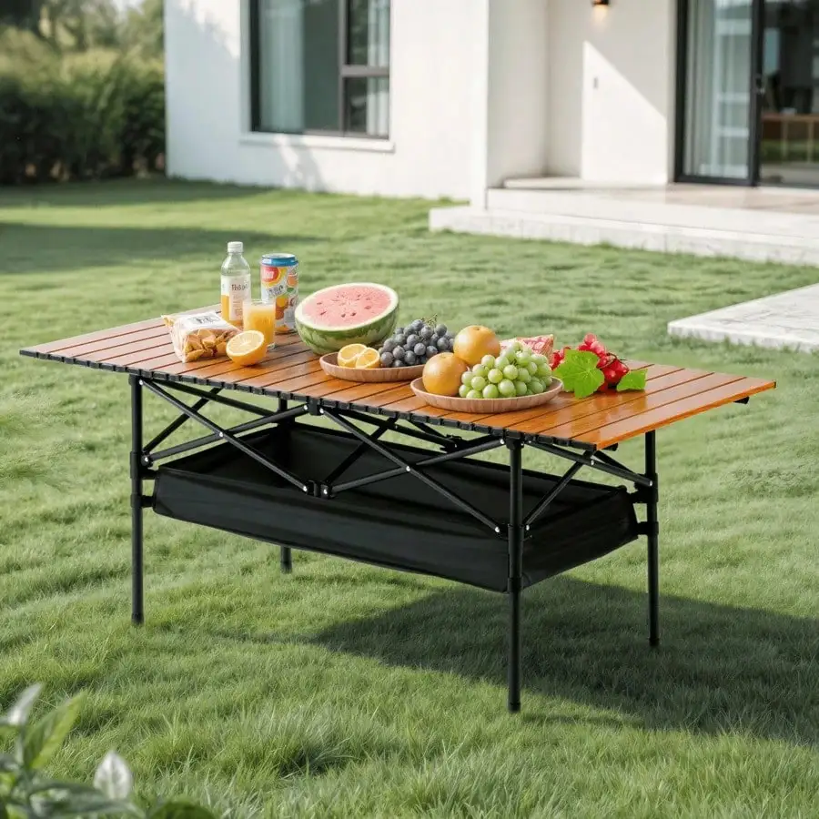 

Portable Folding Camping Table, 4-6 Person Outdoor Picnic Table With Storage Carry Bag, Adjustable Height Lightweight Camp Table