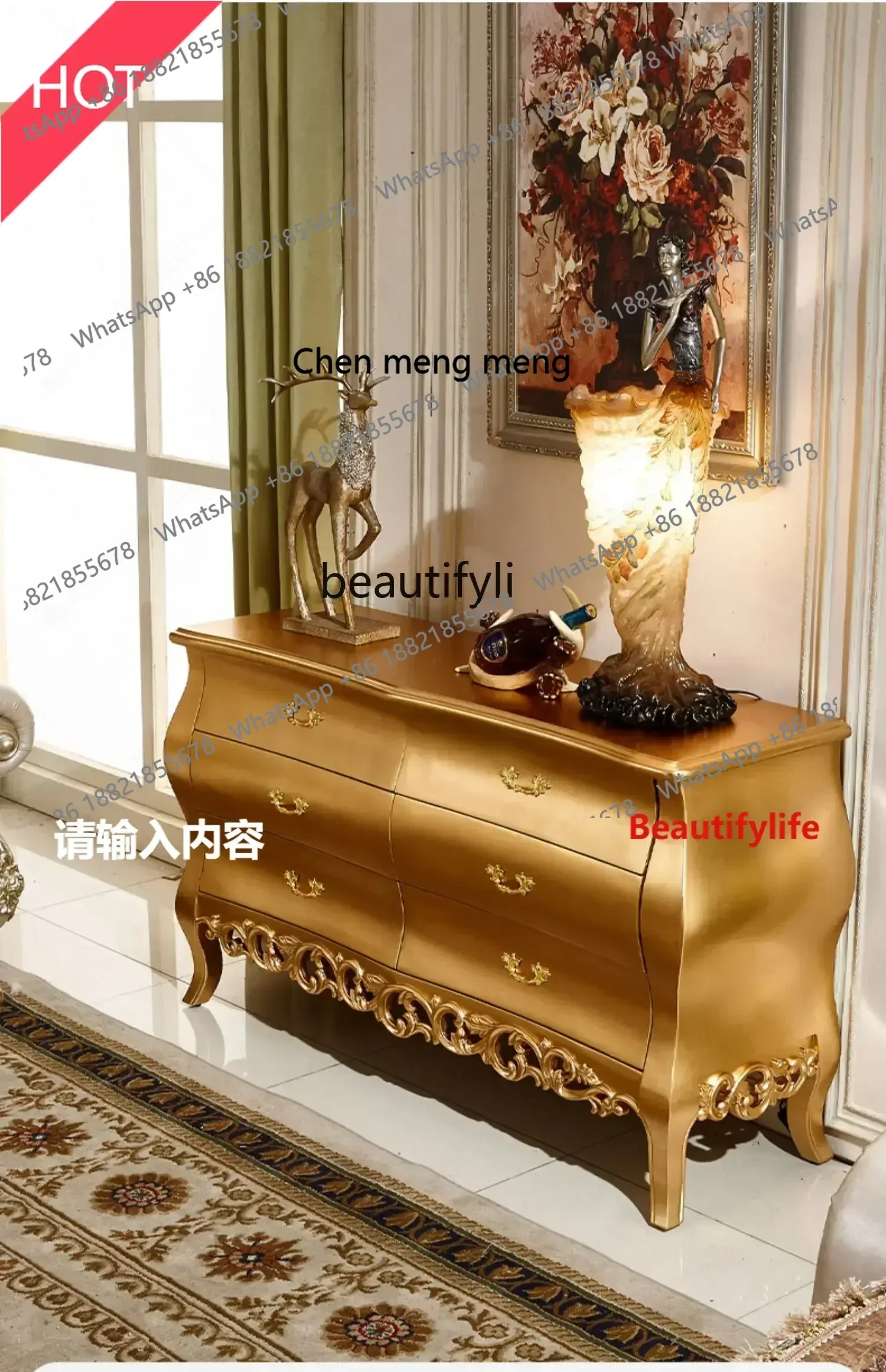 cn8350 ss European-style porch cabinet, living room locker, champagne gold home partition cabinet, door decoration cabinet Frenc