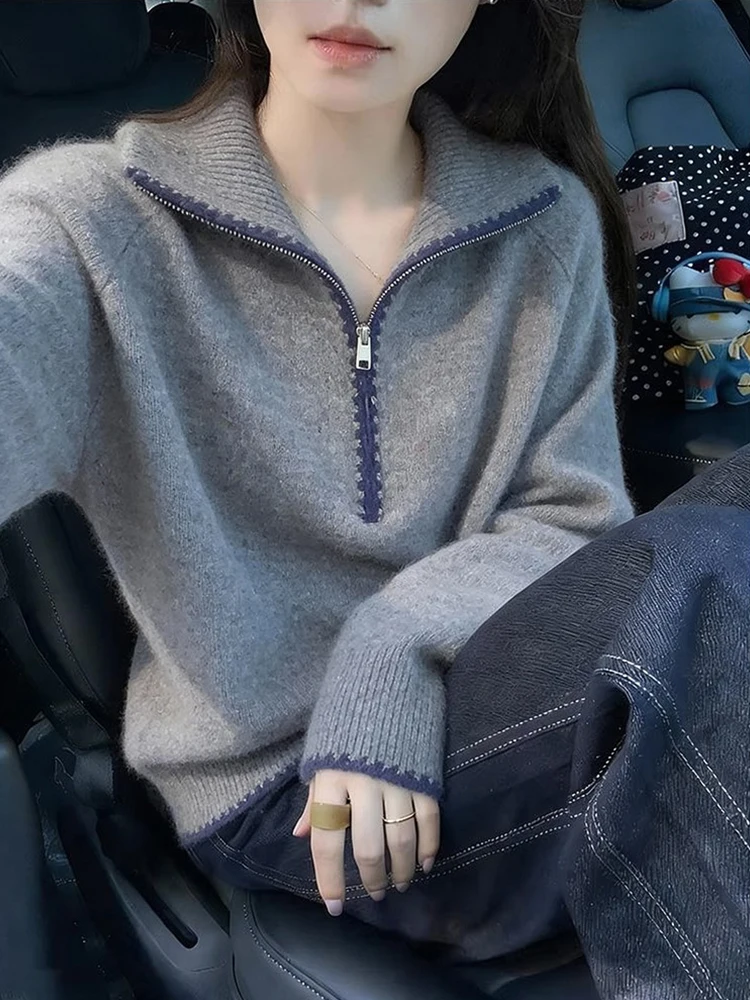 

Женский вязаный свитер Ele на молнии: Премиум-качество, мягкий и уютный, для повседневной носки весной и осенью, с длинным рукавом