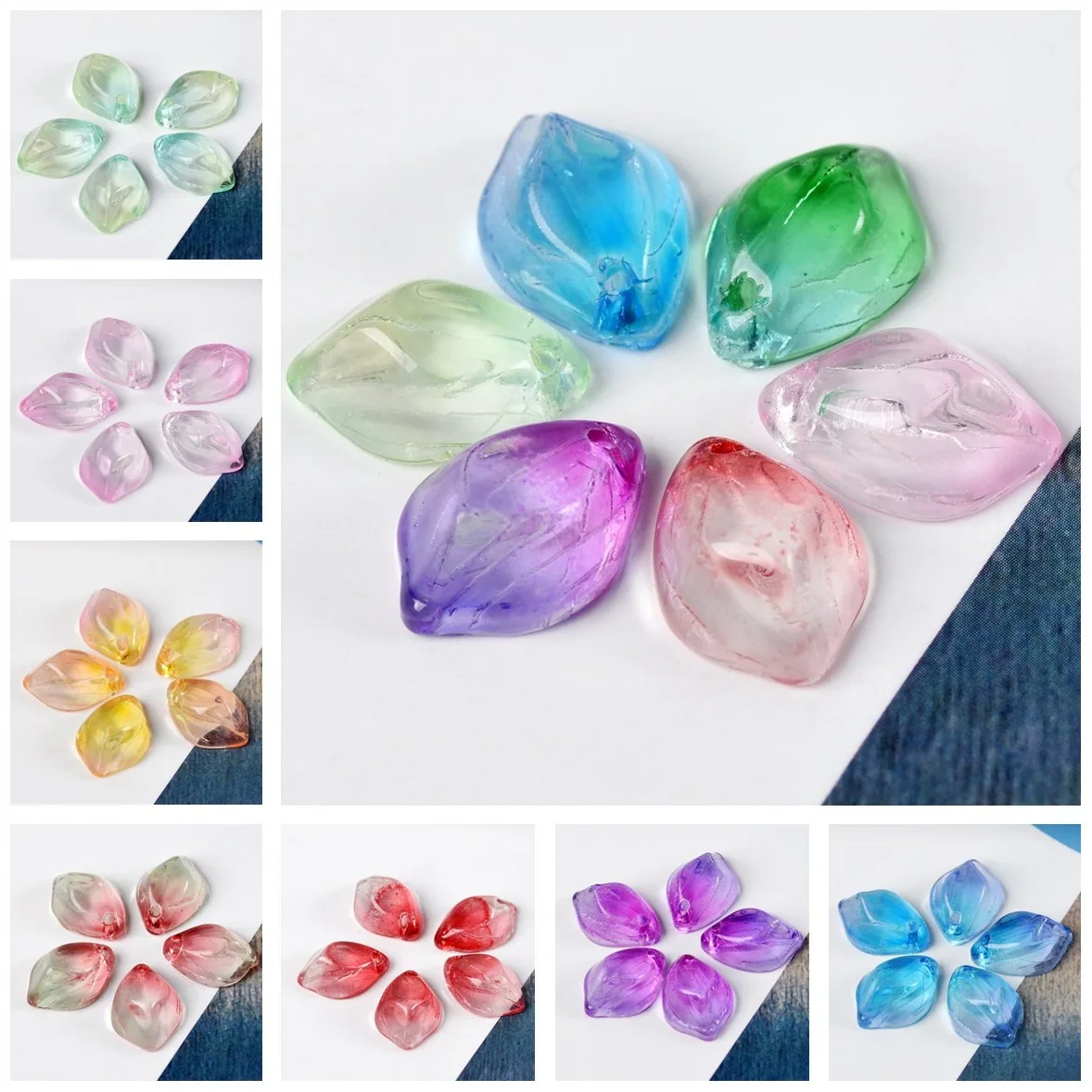 10pcs 13mm x 9mm Petal Shape Crystal Glass Loose Crafts Beads Top Drilled Pendants for Earring Jewelry Making DIY Crafts