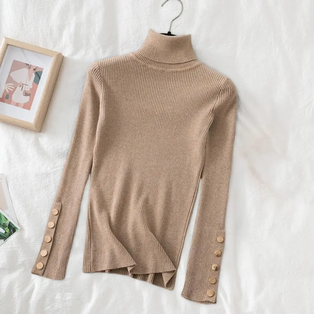 Heart Embroidery Turtleneck Knitted Women Sweaters Ribbed Pullovers Autumn Winter Basic Sweater Female Soft Warm Tops