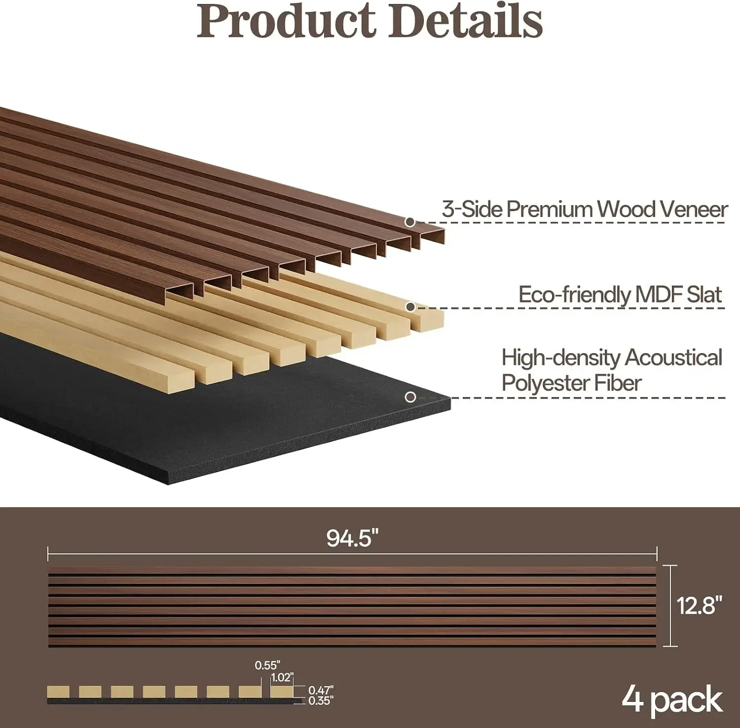 4 Pack Acoustic Wood Panels for Wall 94.48