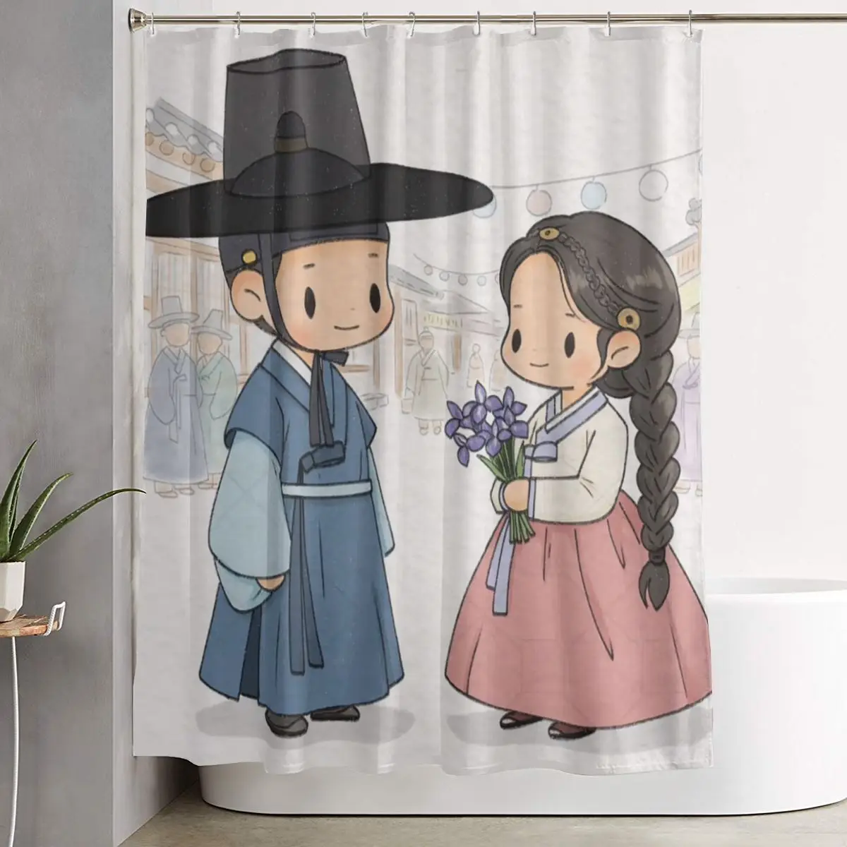 

Популярная серия: занавеска для душа «Влюблённая пара» с надписями «Bon Appetit» и «Your Majesty», полиэстеровая, водонепроницаемая, с крючками